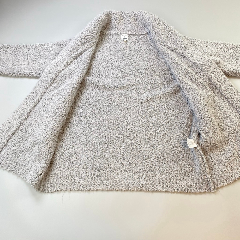 Women's JOHN + JENN x Indigo Grey Open Cardigan M/L Eyelash Boucle Cozy Soft - Picture 2 of 10